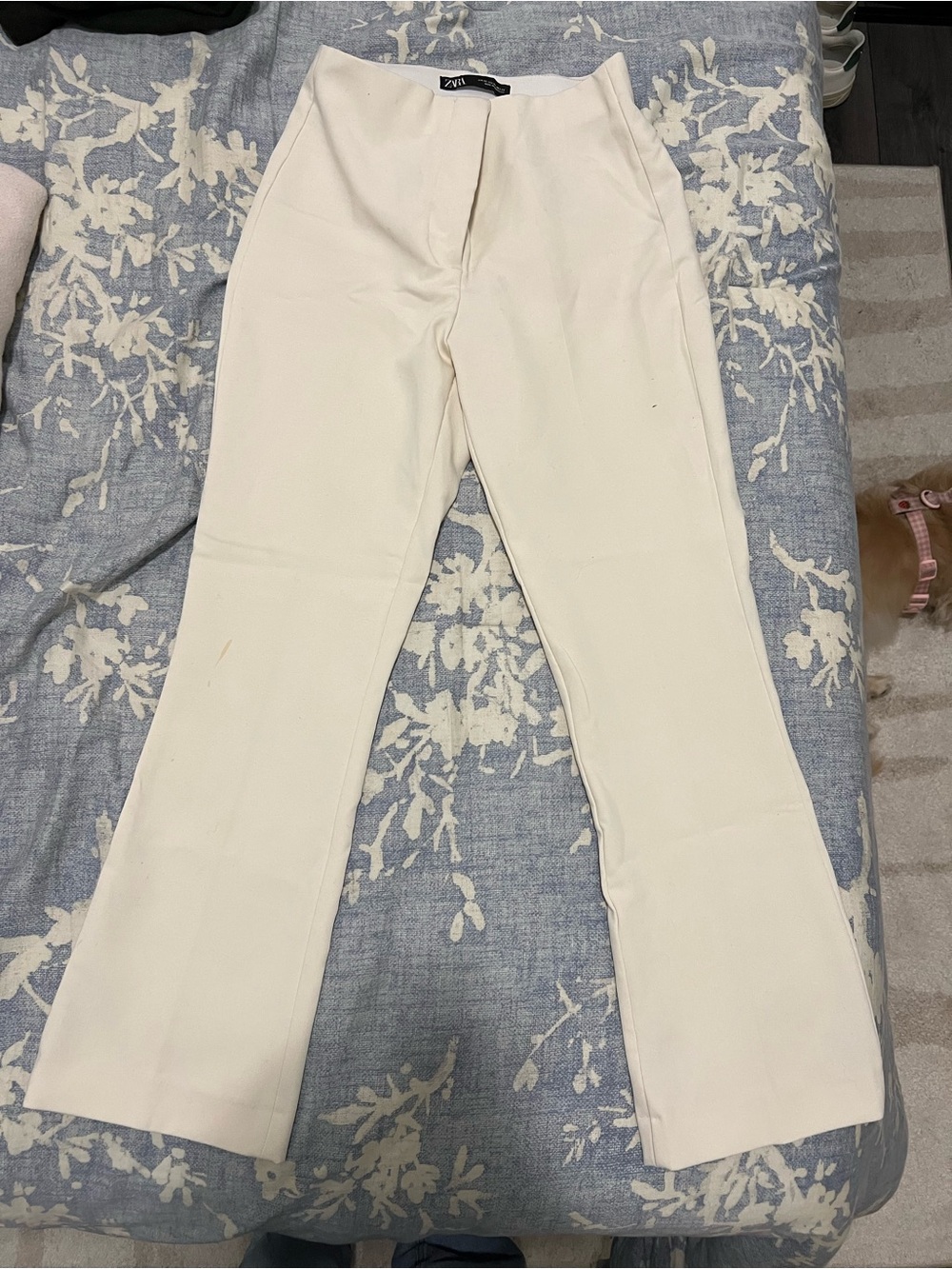 Zara White Tailored High-Waist Trousers